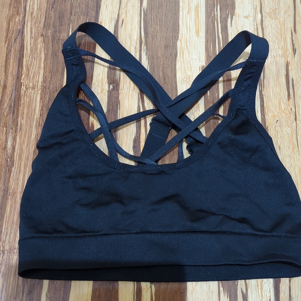 Victoria's Secret Black Strappy Sports Bra with cage criss-cross front